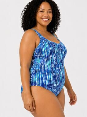 Swimsuits For All One Piece Bathing Suit Women Size 32 Blue White Polk Dot Plus